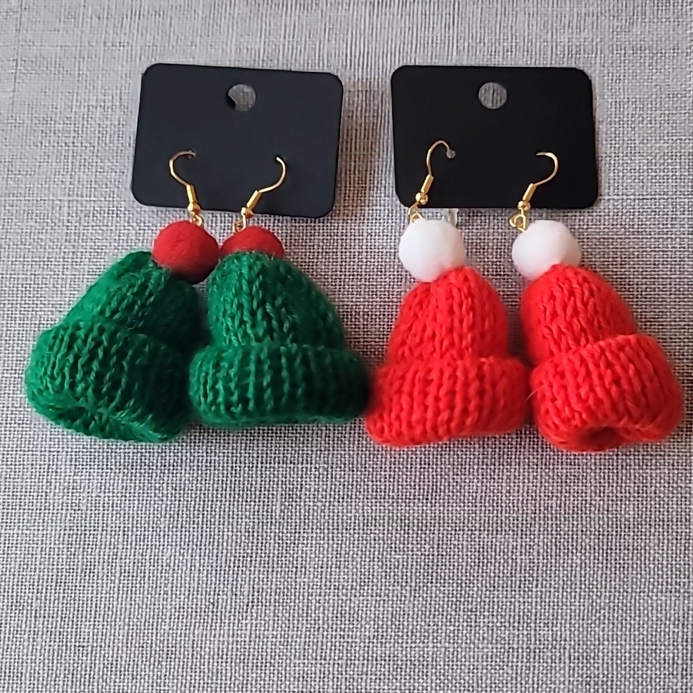 2 Pairs Handmade Winter Snow Hat Earrings